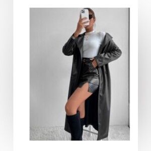 Shein Double Breasted Longline PU Leather Trench Coat (L)